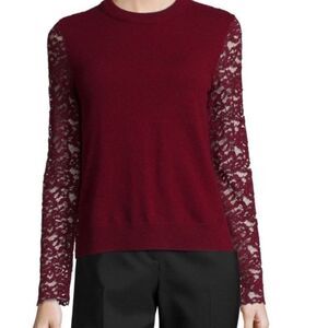 Tory Burch Maroon Crochet Sleeve sweater